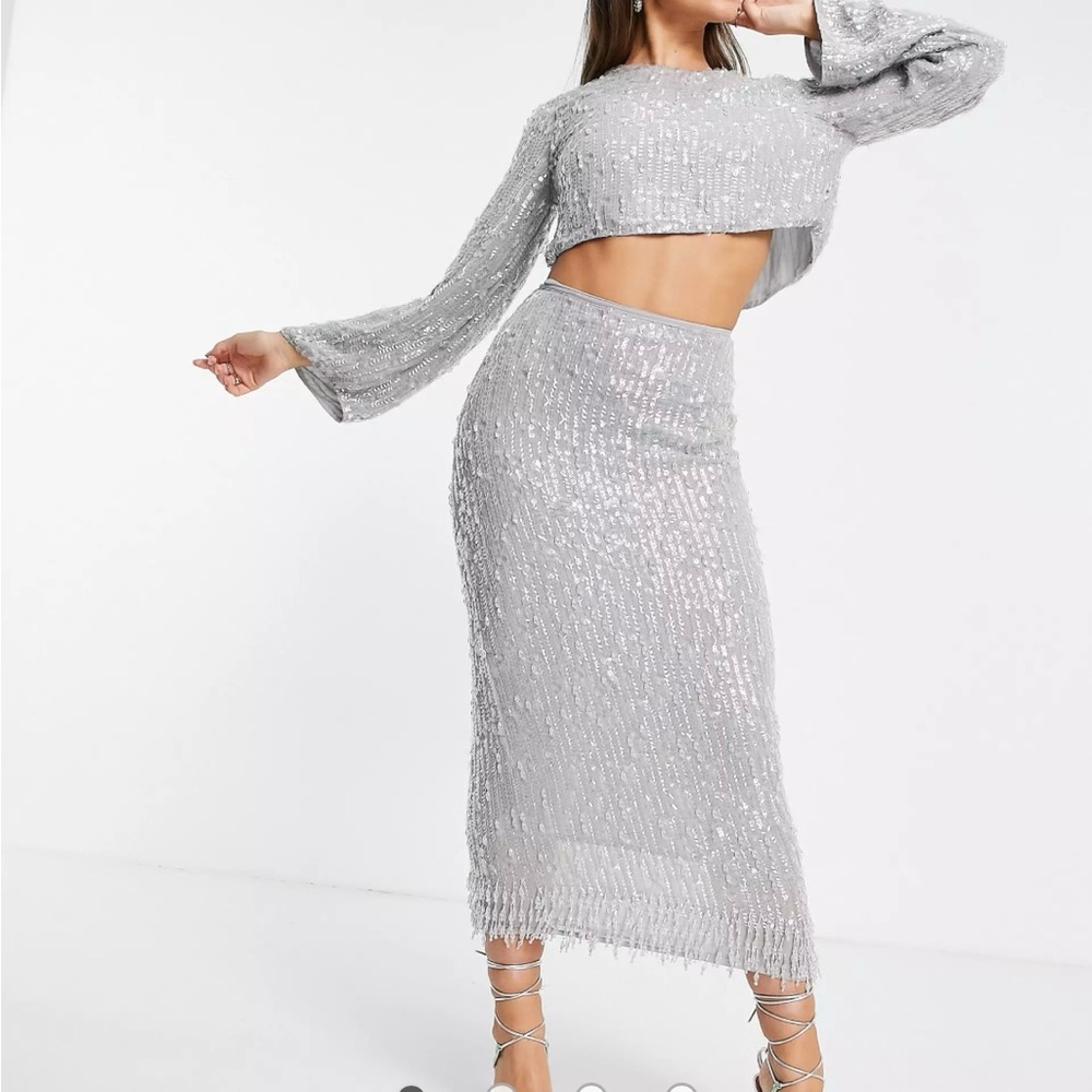 NEW ASOS EDITION Sequin and Crystal Fringe Skirt Size 4
